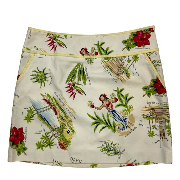 J. Crew Vintage Hawaiian Mini Skirt 4 Cream Tropical Hawaii Luau Resortwear - Picture 1 of 11